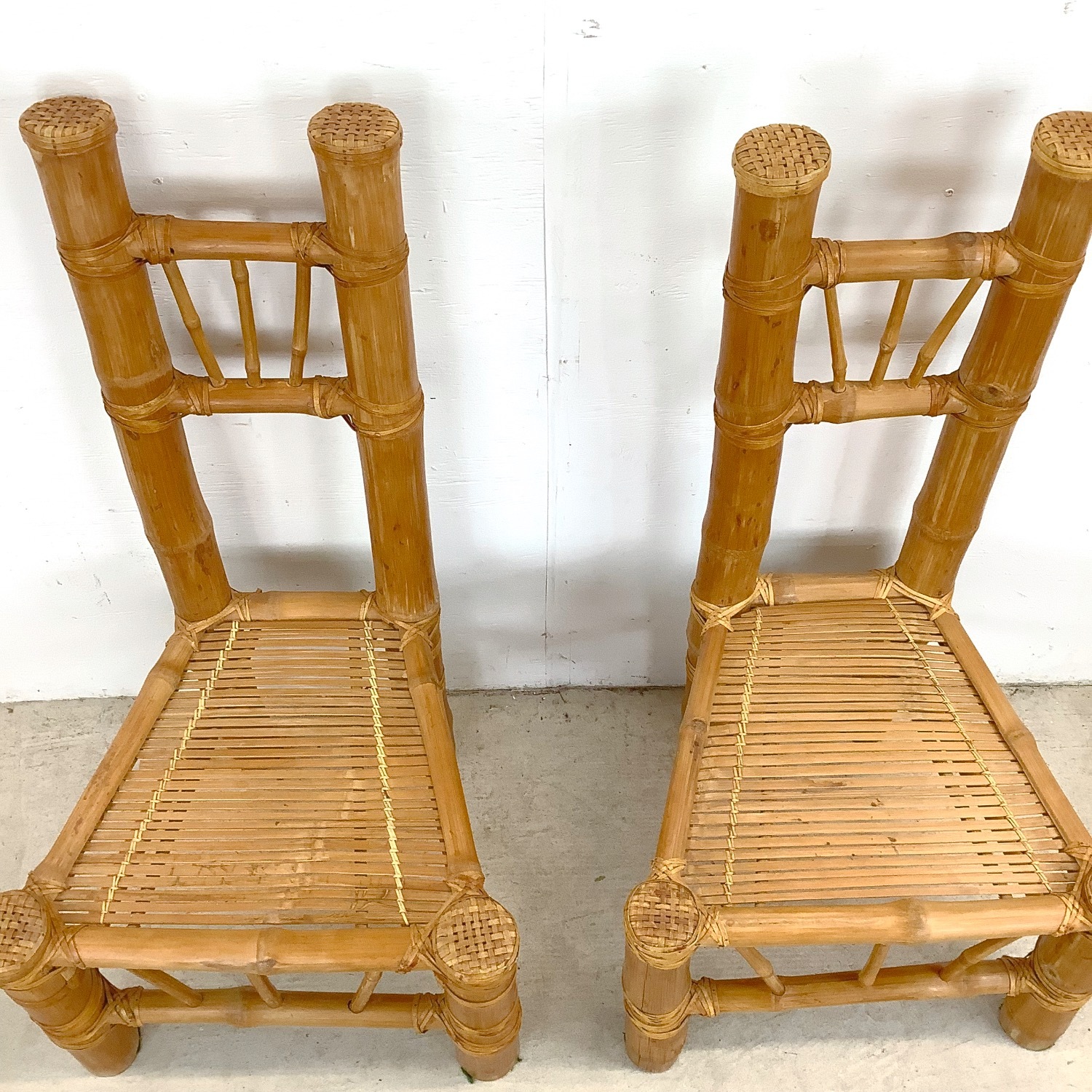 Pair Highback Bamboo Side Chairs - image-3