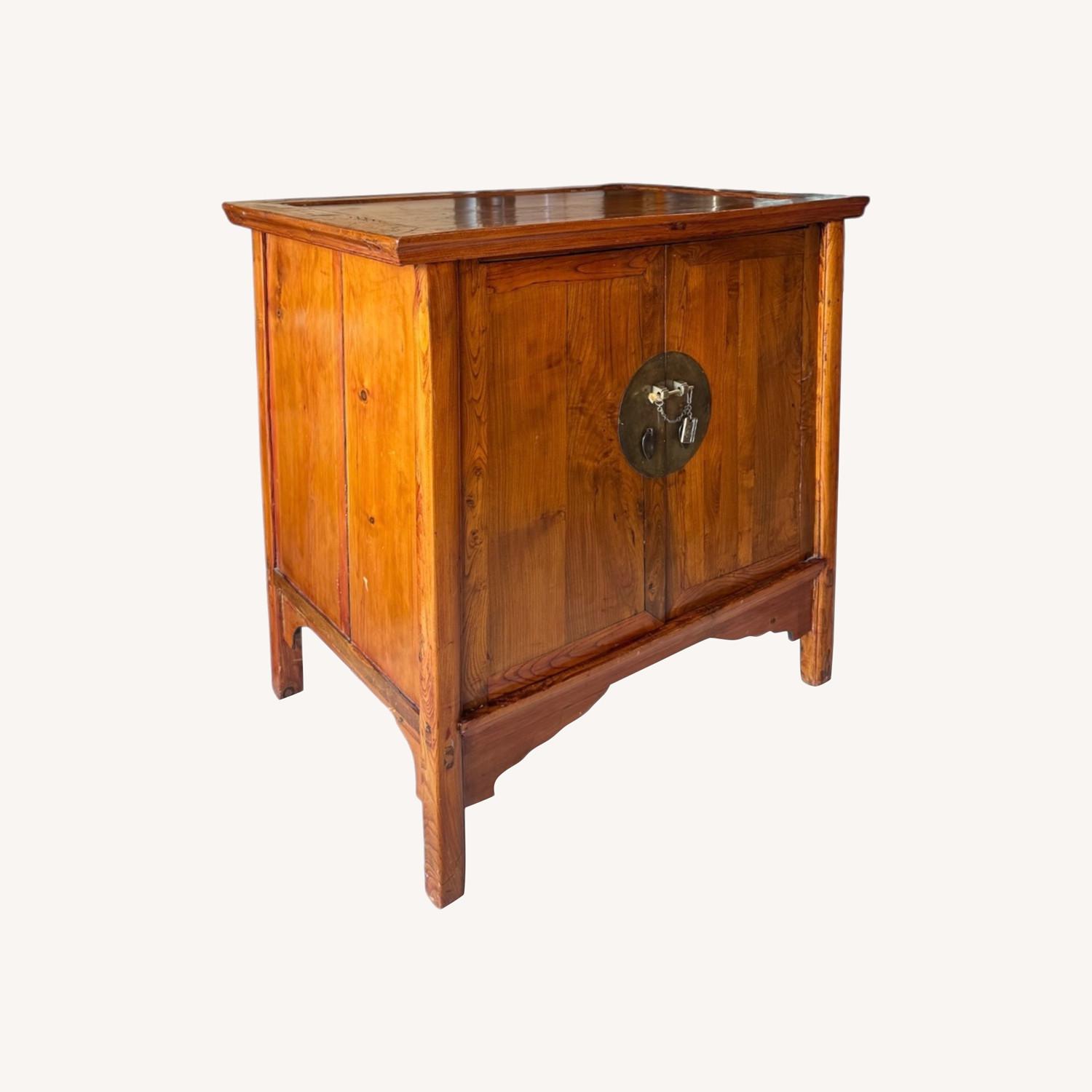 Vintage Hardwood Cabinet Brass Hardware - image-0