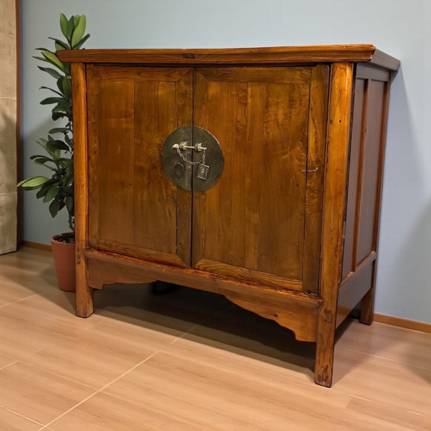 Vintage Hardwood Cabinet Brass Hardware - image-4