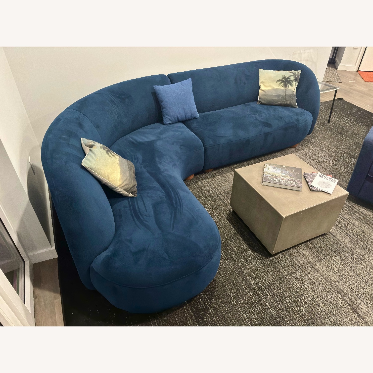 West Elm Laurent Blue Velvet 2 Piece Sectional - image-1