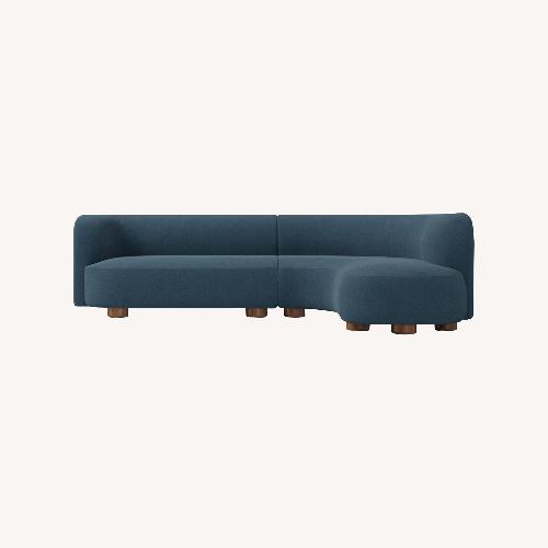 Used West Elm Laurent Blue Velvet 2 Piece Sectional for sale on AptDeco