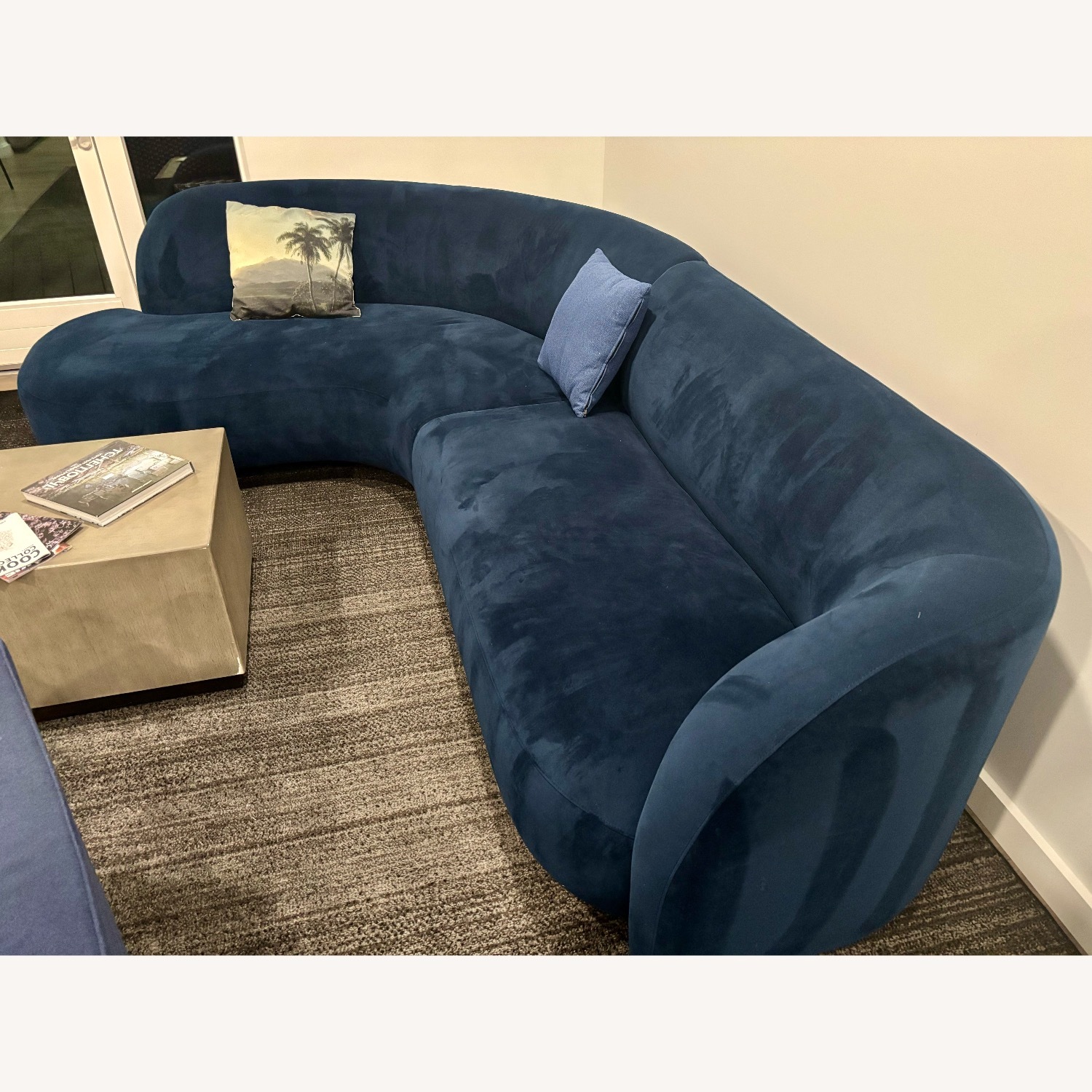 West Elm Laurent Blue Velvet 2 Piece Sectional - image-3