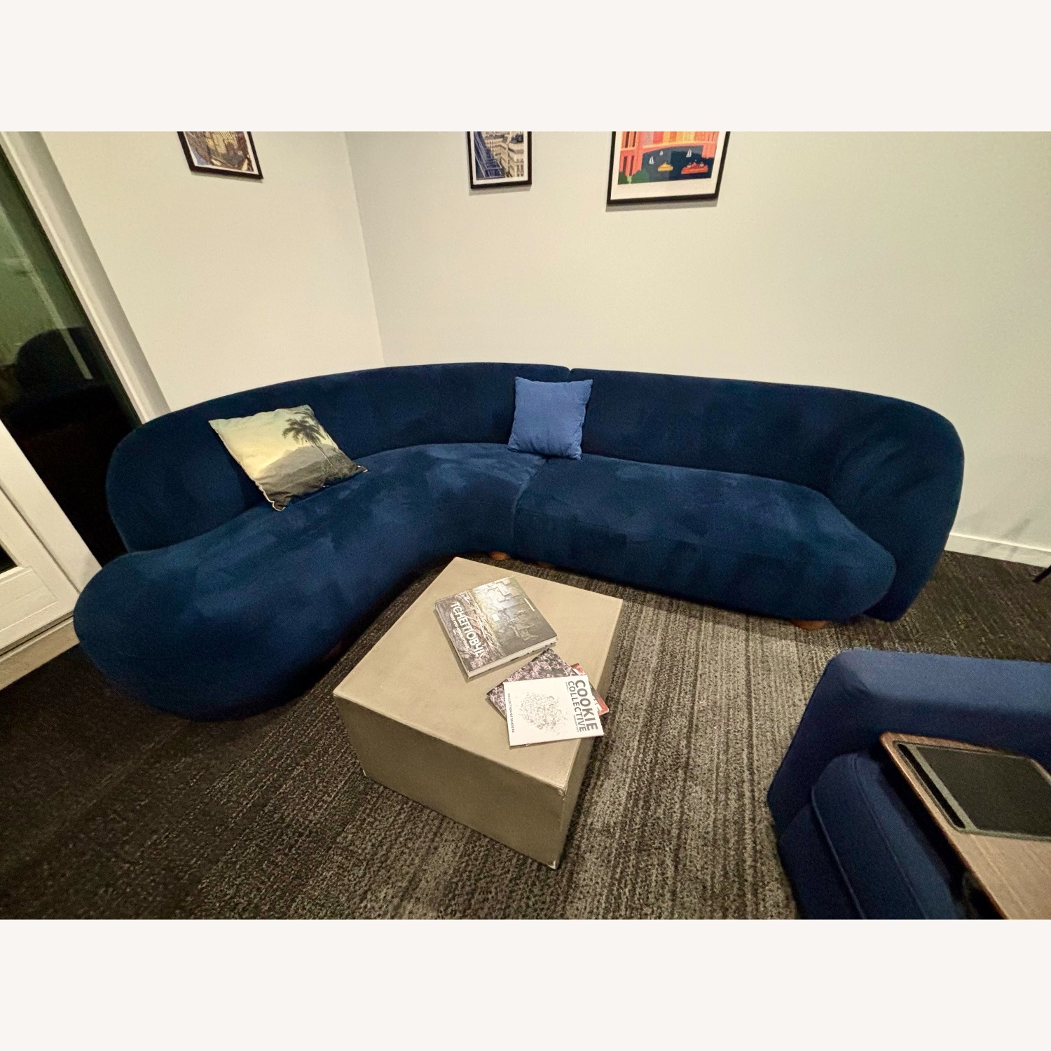 West Elm Laurent Blue Velvet 2 Piece Sectional - image-2