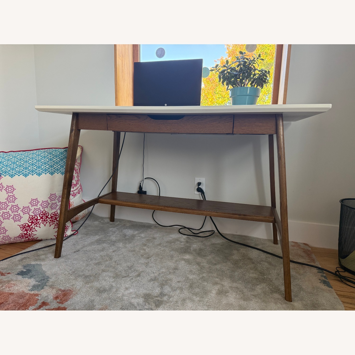 World Market Lloyd White And Walnut Brown Wood Desk with Storage - image-1