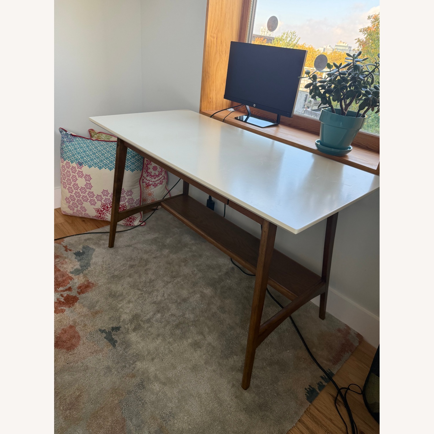 World Market Lloyd White And Walnut Brown Wood Desk with Storage - image-3
