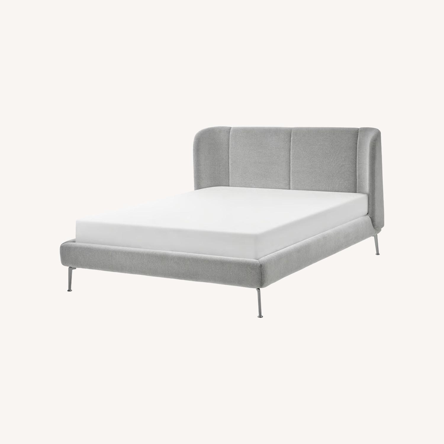IKEA Tufjord Light Gray Fabric Queen Bed - image-0