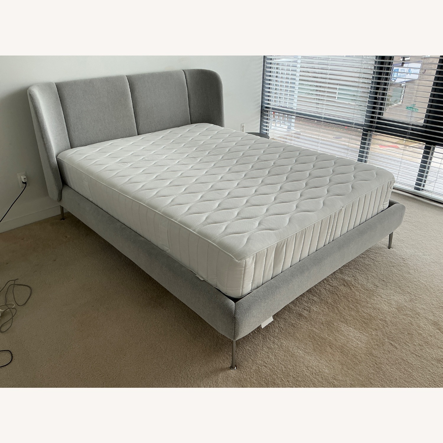 IKEA Tufjord Light Gray Fabric Queen Bed - image-1