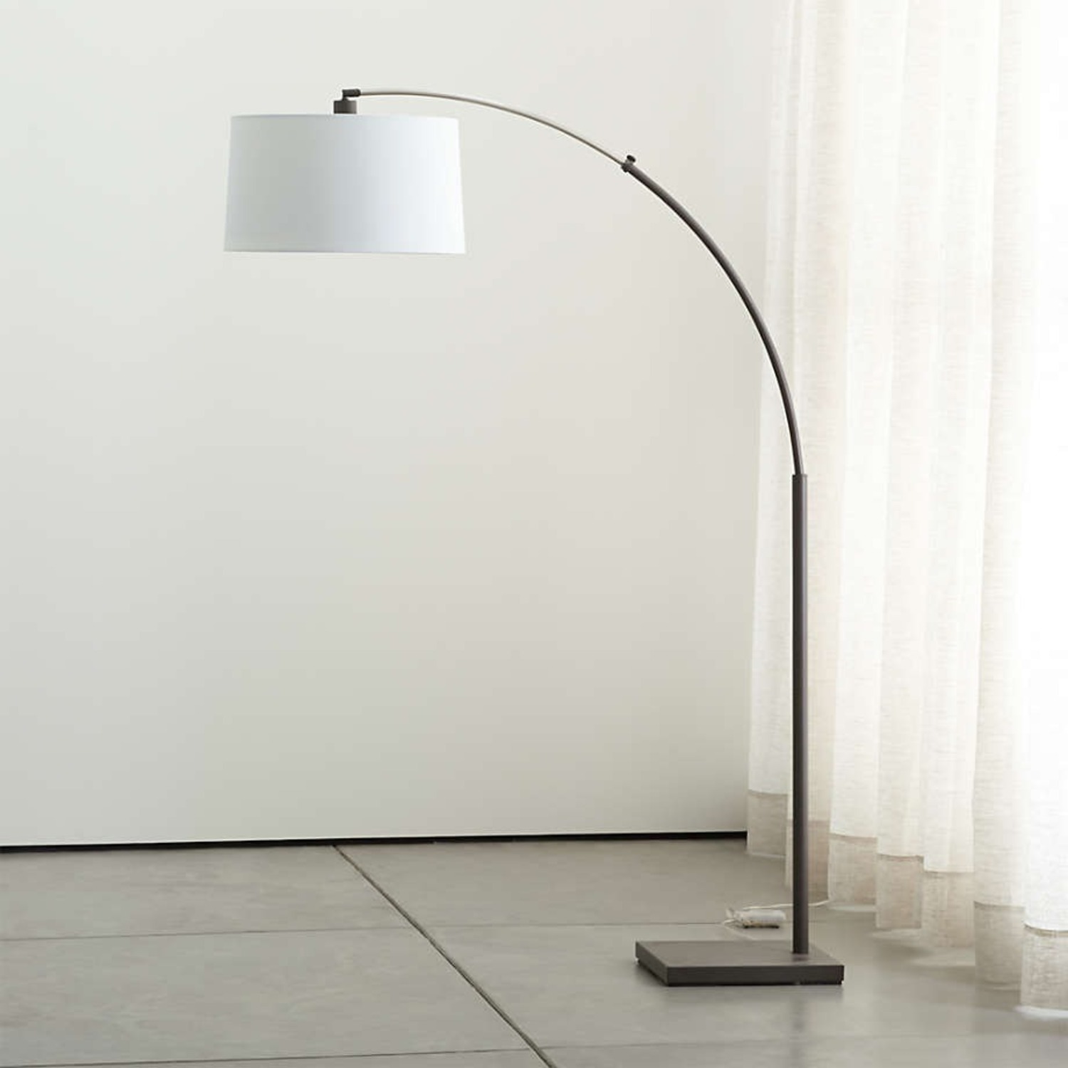 Crate & Barrel Dexter Arc Floor Lamp with White Shade - image-2