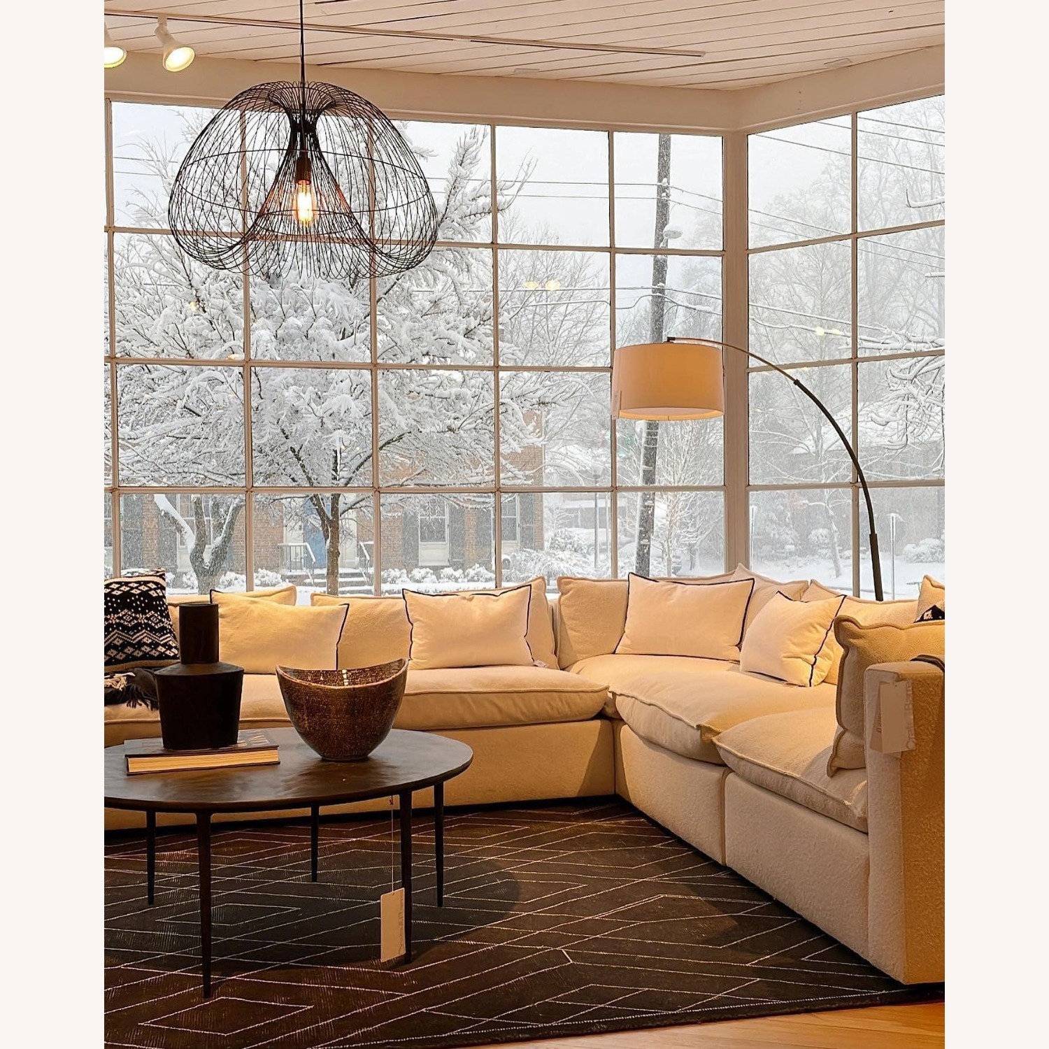 Crate & Barrel Dexter Arc Floor Lamp with White Shade - image-3