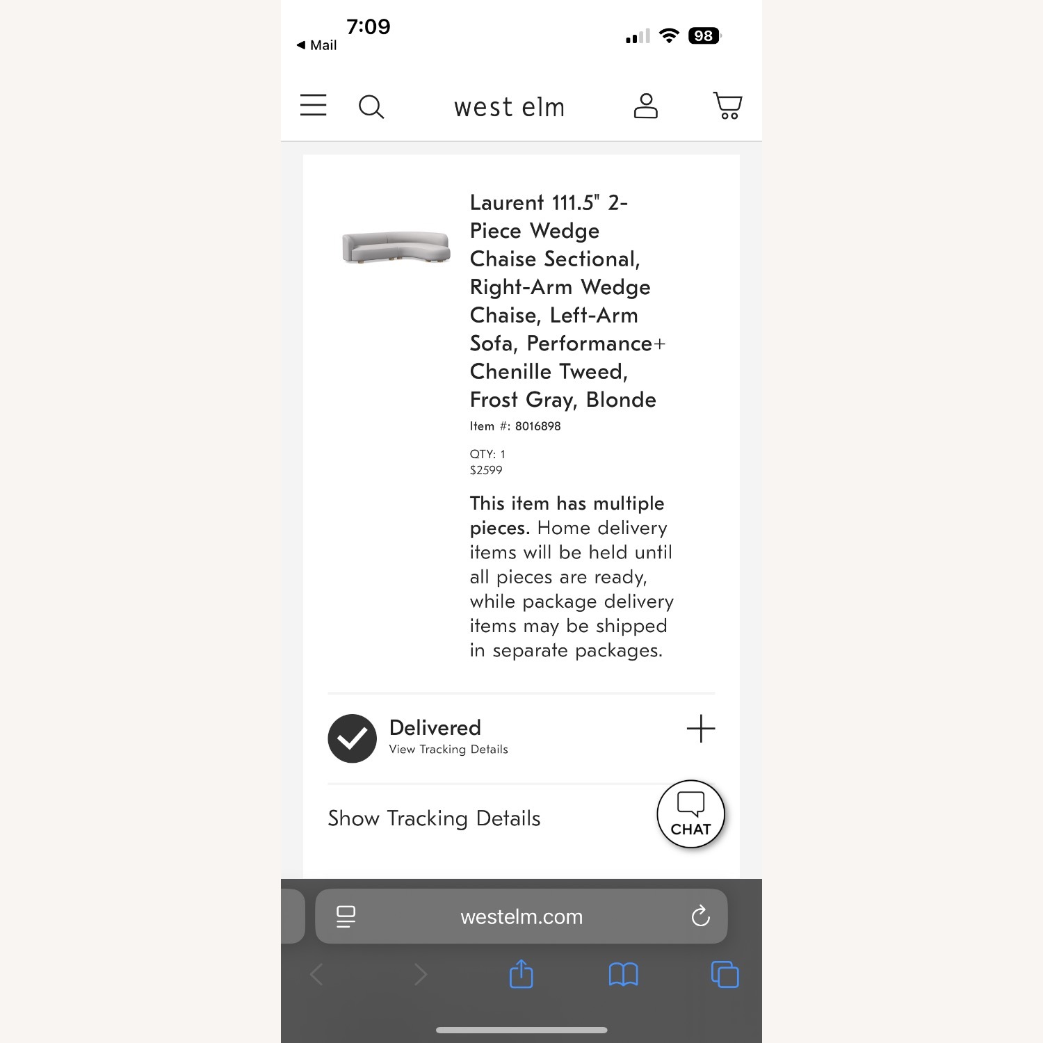 West Elm Laurent Light Gray 2 Piece Sectional - image-3