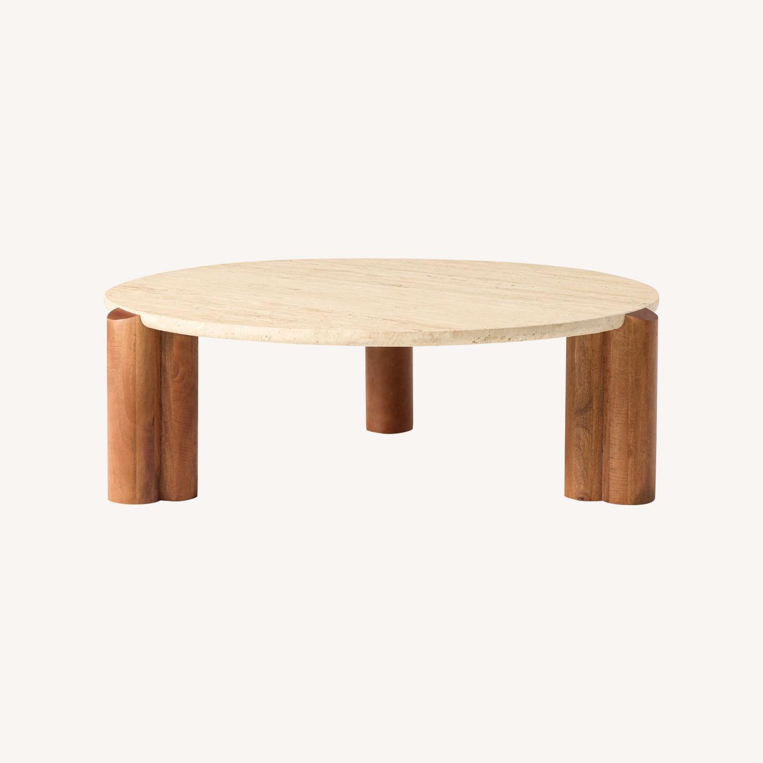 West Elm Travertine Stone Coffee Table - image-0