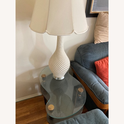 Used 2 Glass End Tables with Lamps for sale on AptDeco