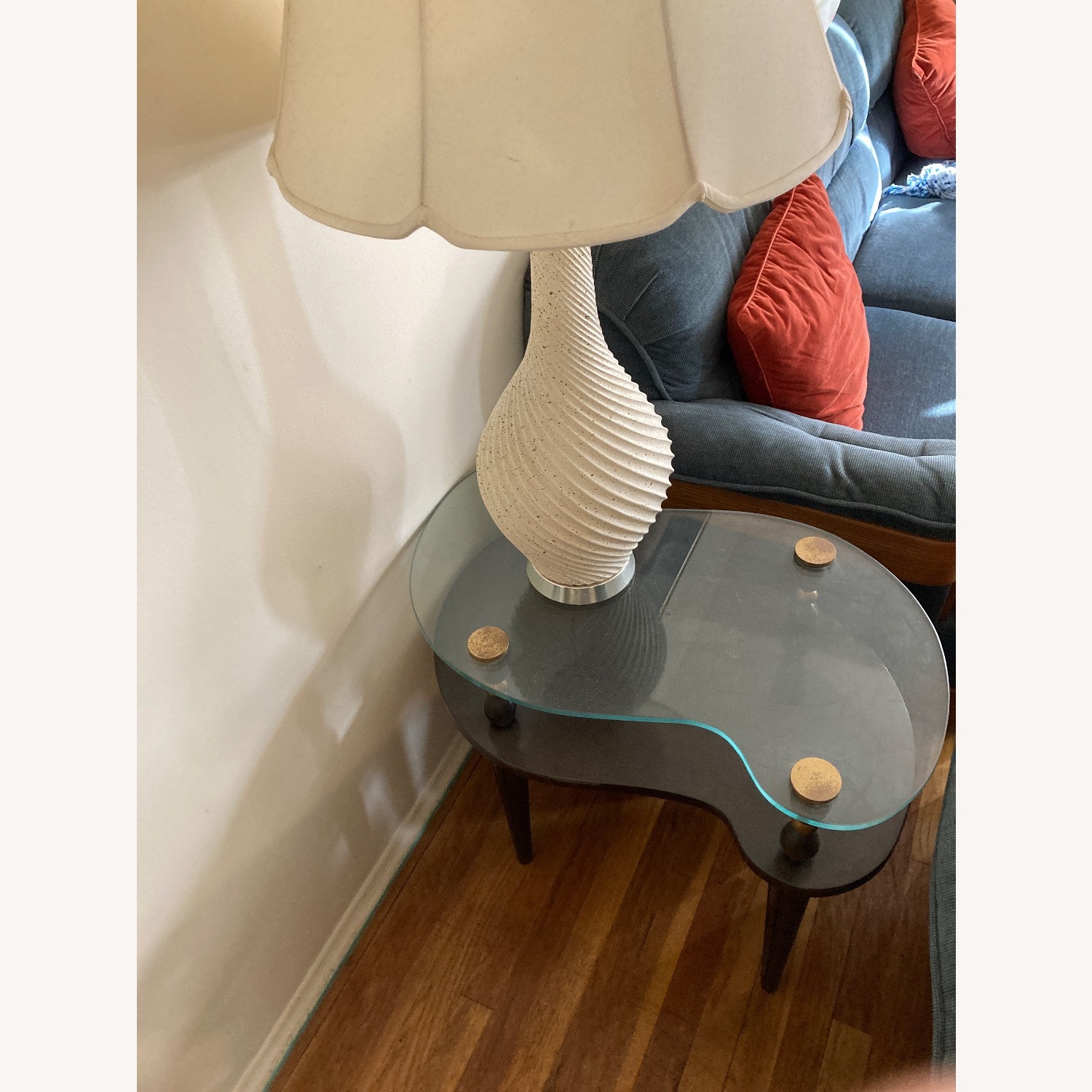 2 Glass End Tables with Lamps - image-2