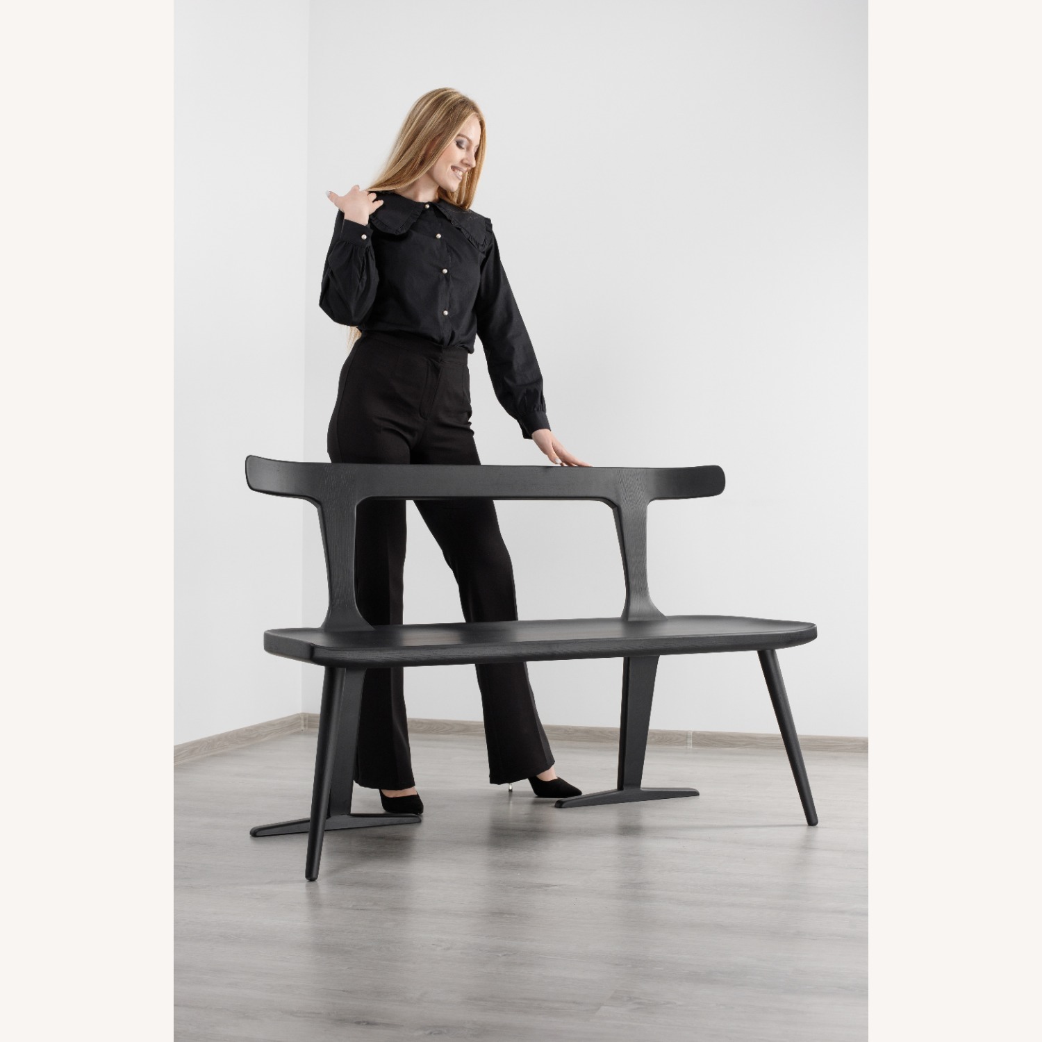 Black Solid Wood Entryway Bench - image-6