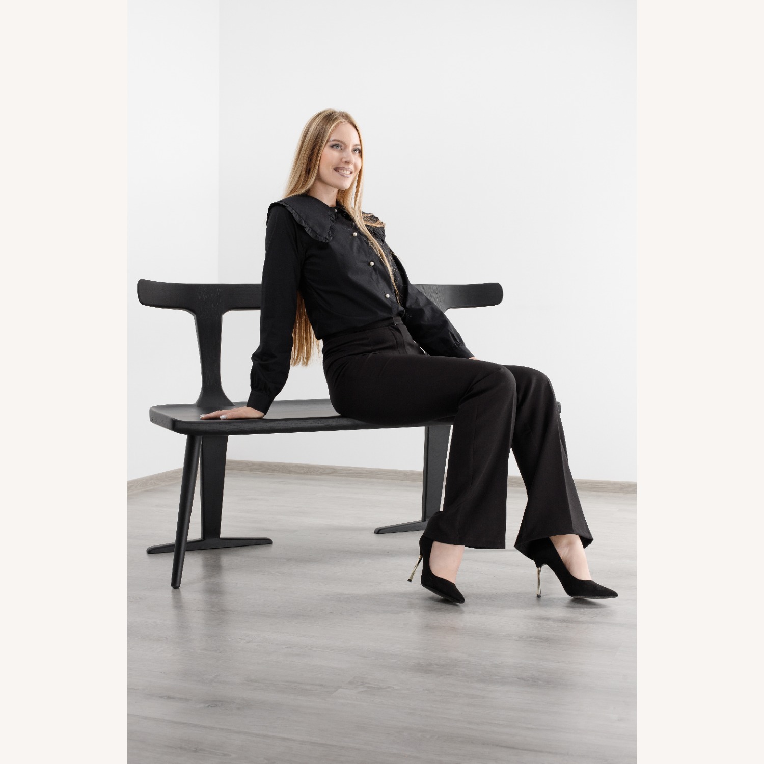 Black Solid Wood Entryway Bench - image-8