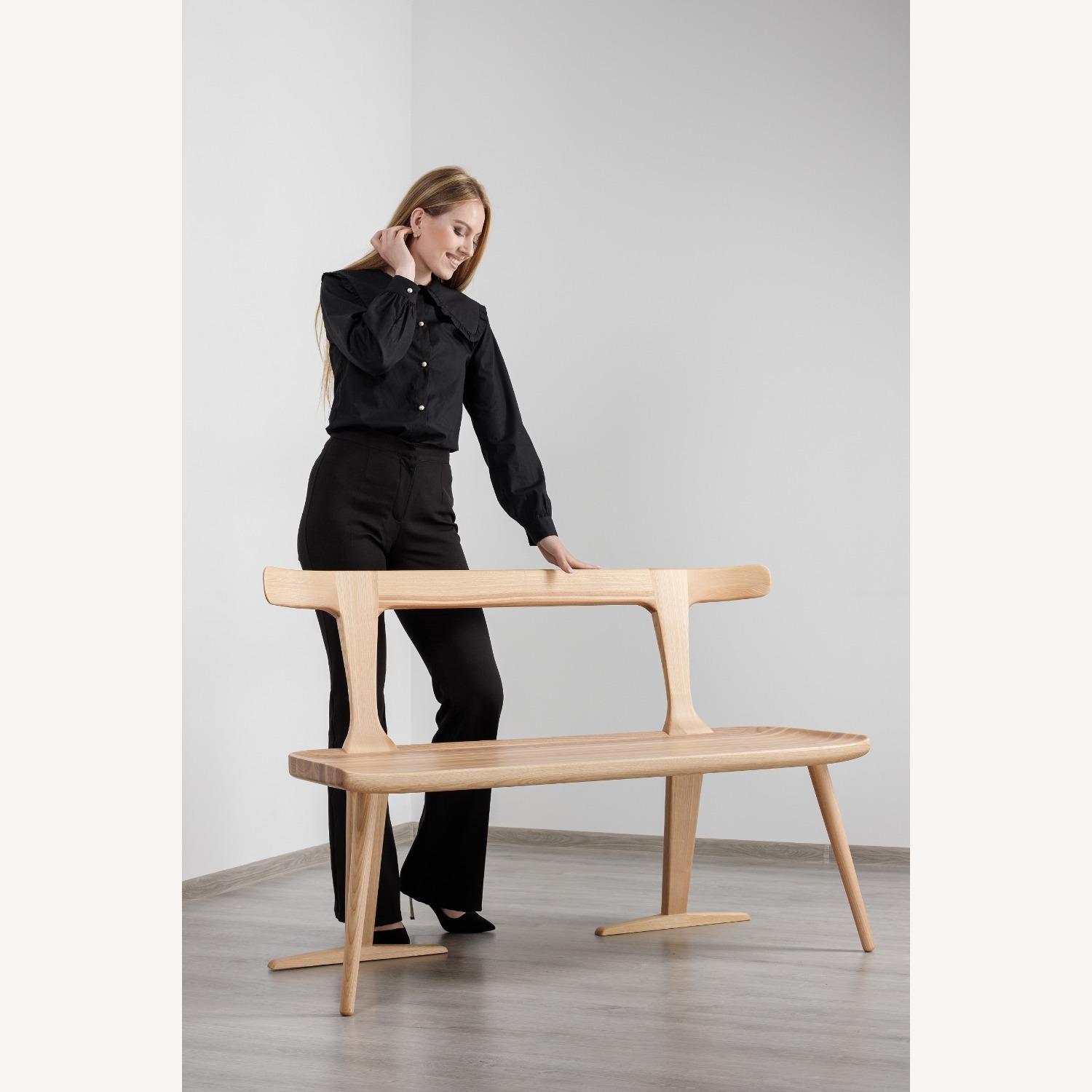 Natural Solid Wood Entryway Bench - image-9