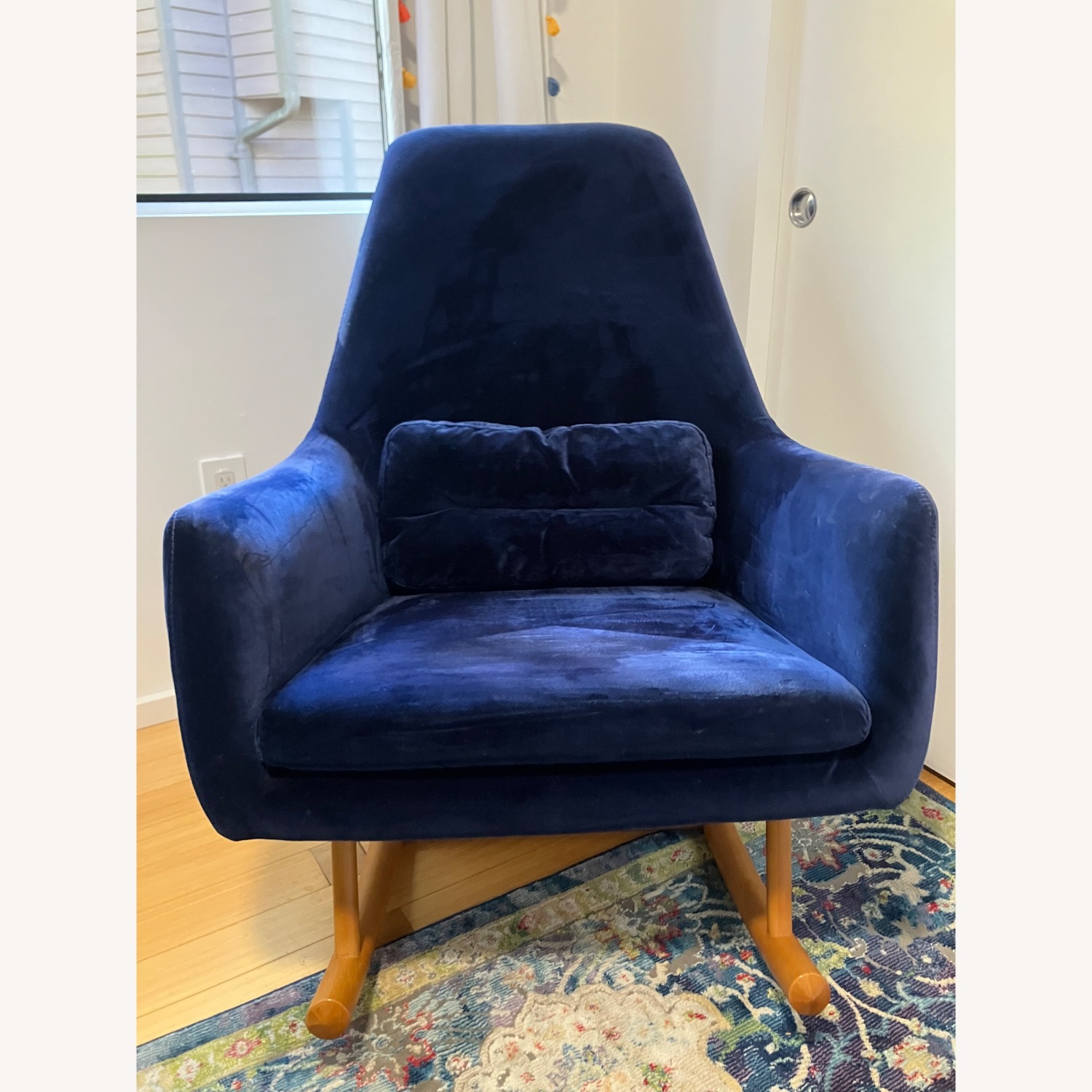 CB2 Dark Blue Velvet Rocking Chair - image-1
