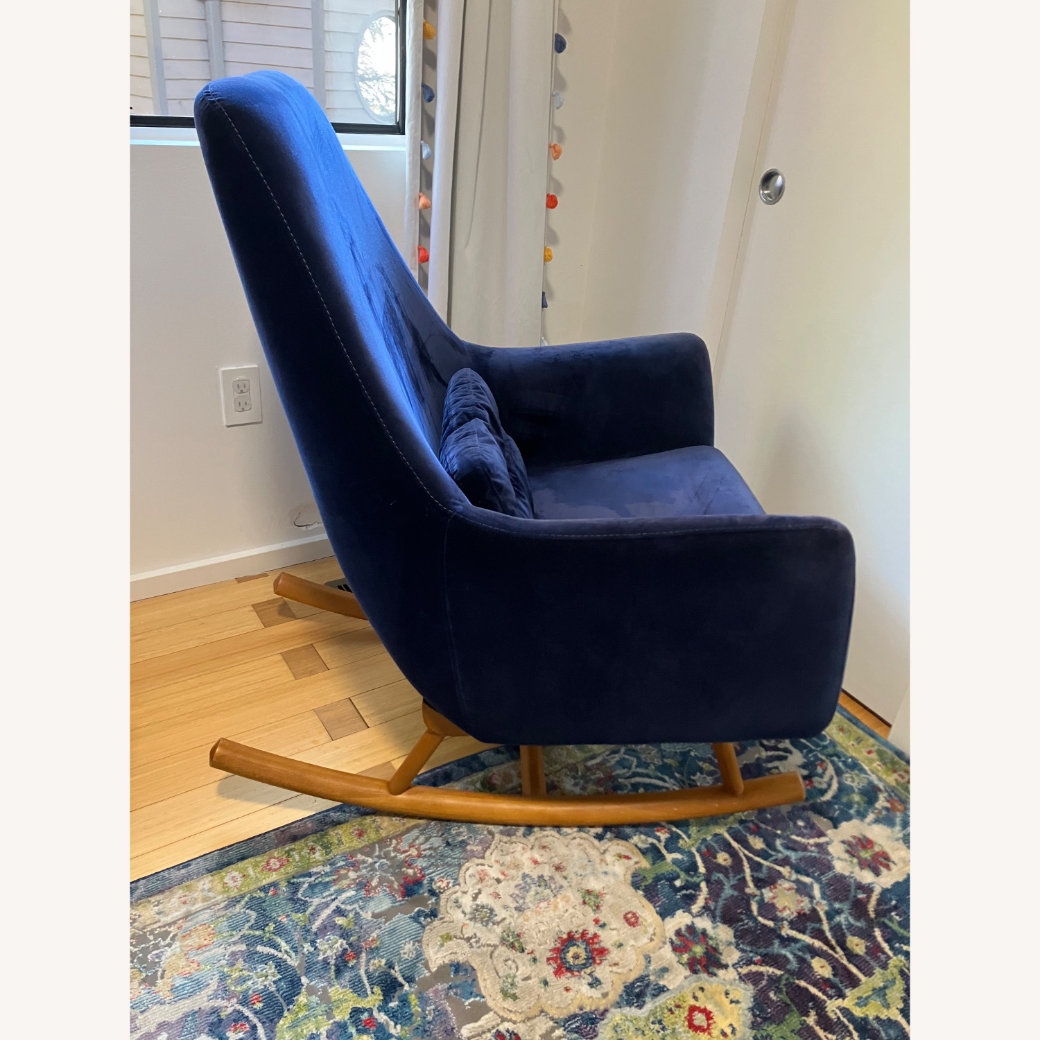 CB2 Dark Blue Velvet Rocking Chair - image-5