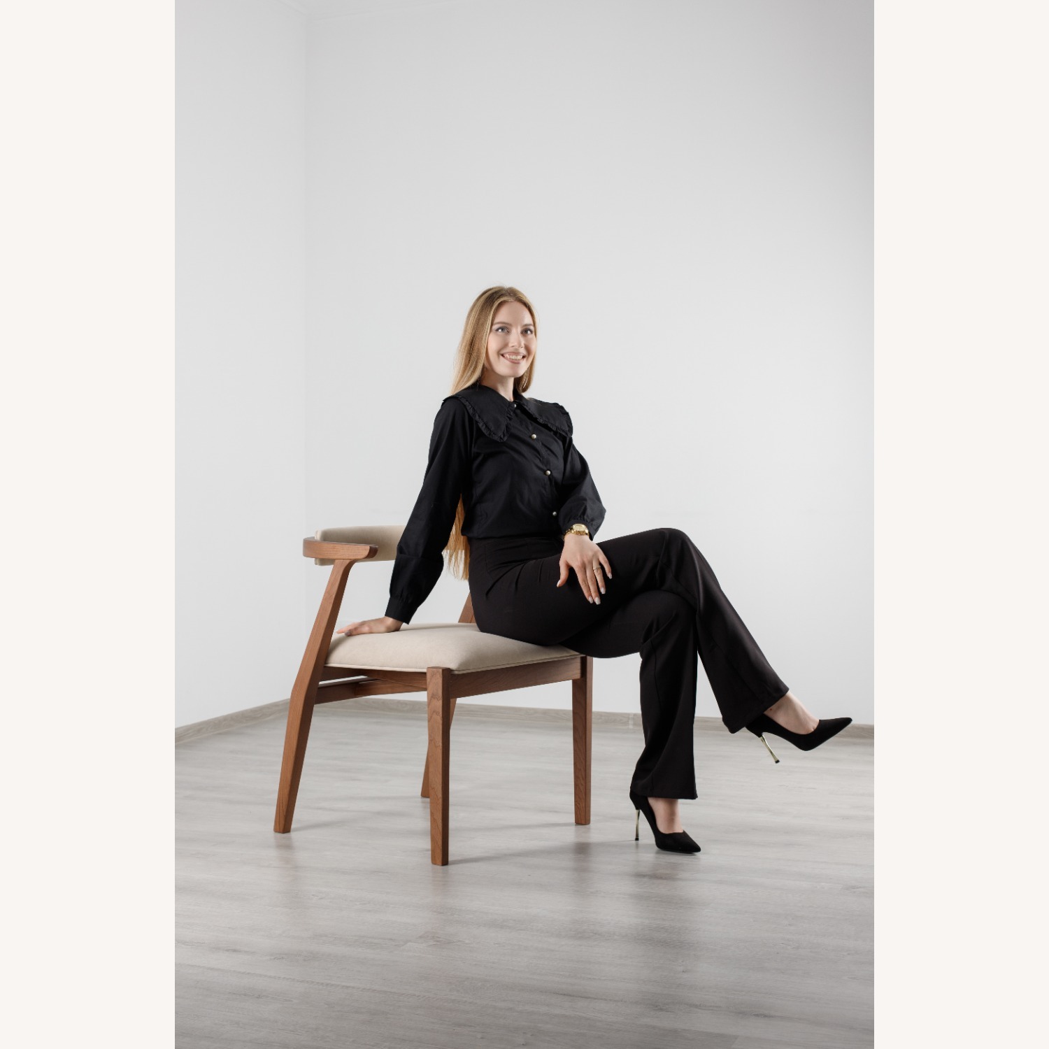 Light Brown Solid Wood Dining Chair - image-5