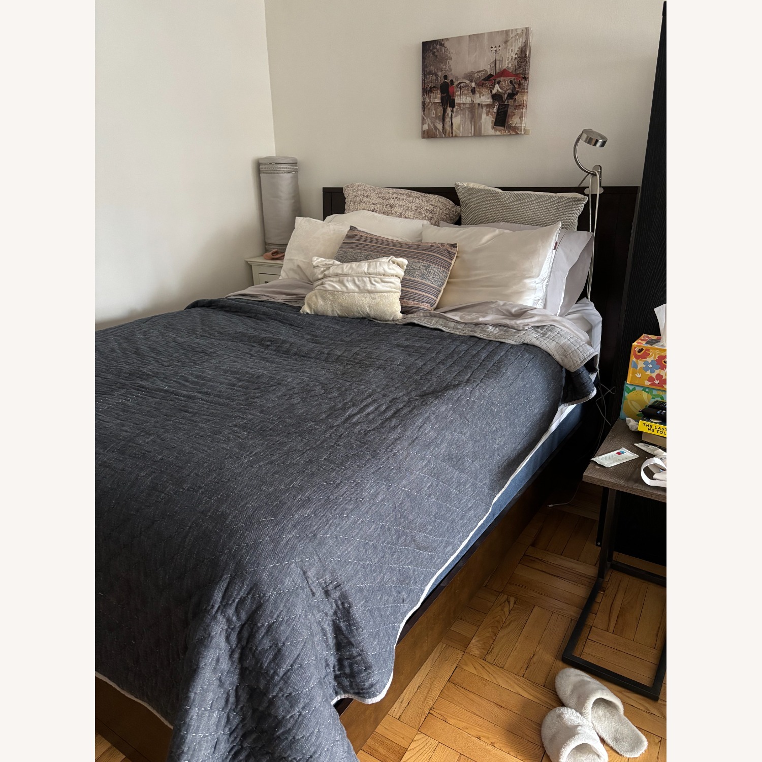 Macy's Dark Brown Wood Queen Bed - image-1