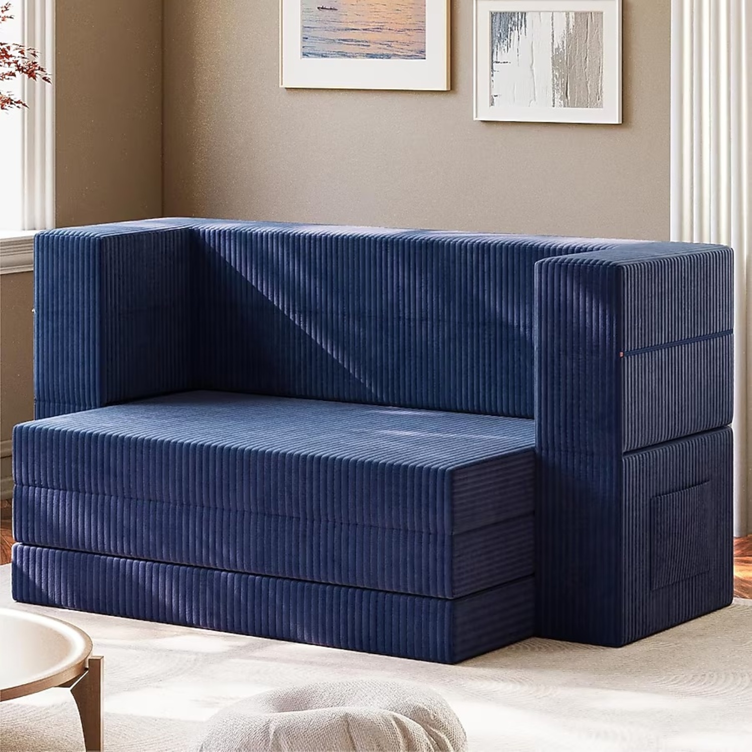 Blue Fabric Sleeper Sofa - image-4