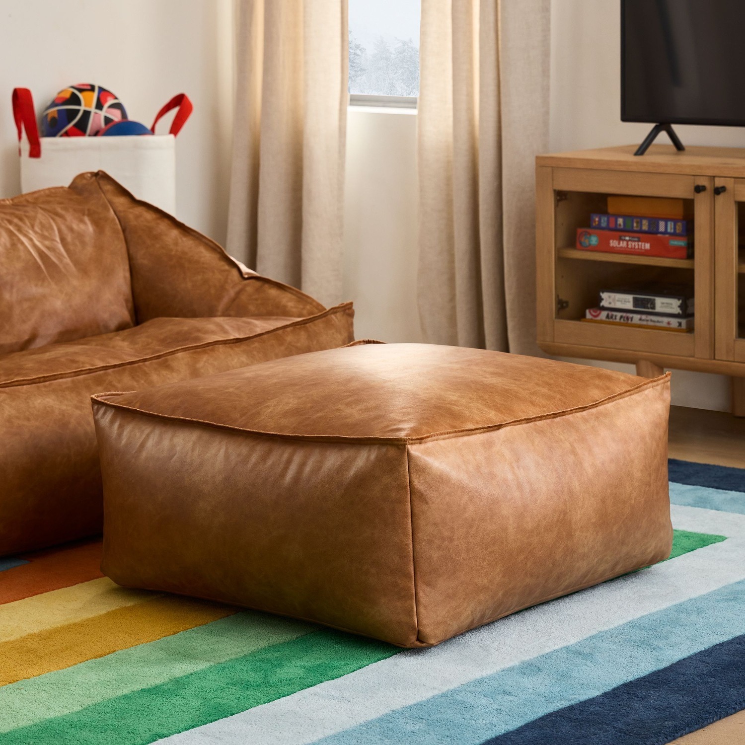 West Elm Vegan Leather Lounger Ottoman - image-5