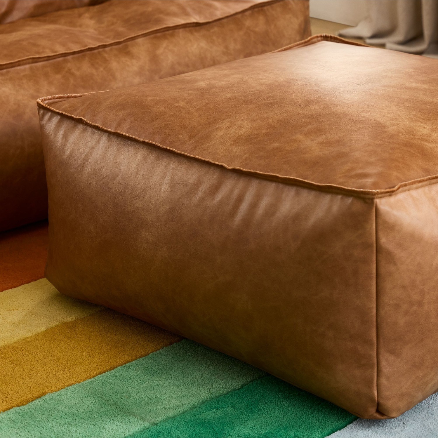 West Elm Vegan Leather Lounger Ottoman - image-3