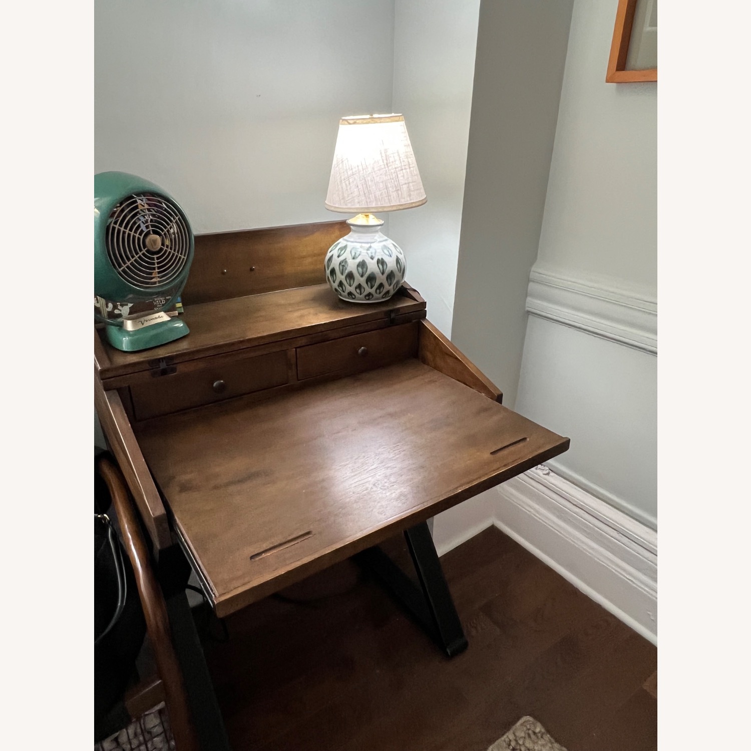 World Market Distressed Antique Cognac and Black Wood Secretary Desk - image-1