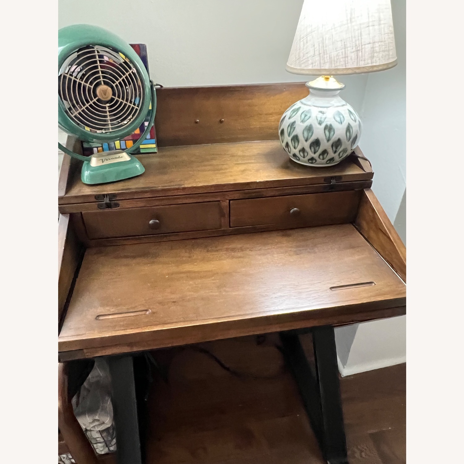 World Market Distressed Antique Cognac and Black Wood Secretary Desk - image-2