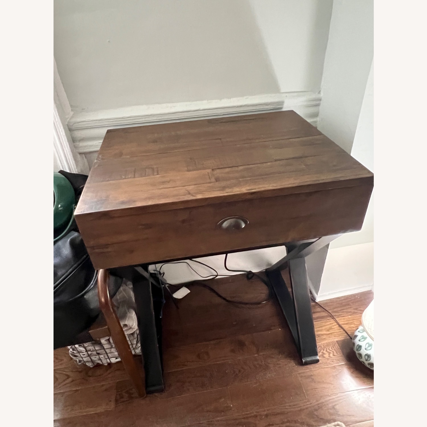 World Market Distressed Antique Cognac and Black Wood Secretary Desk - image-3