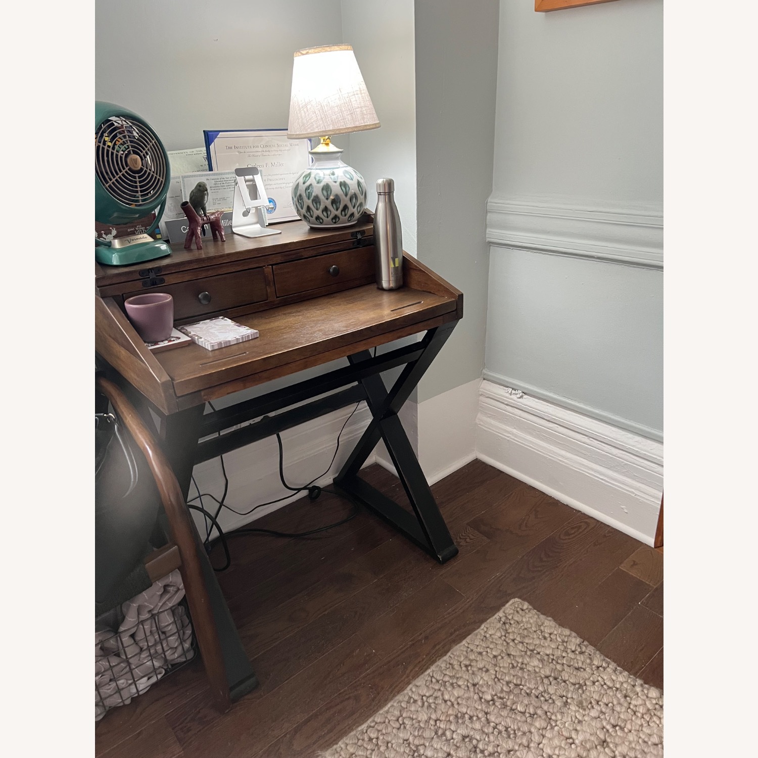 World Market Distressed Antique Cognac and Black Wood Secretary Desk - image-5