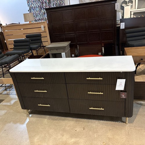 Used Acme Clayten Marble Top 6-Drawer Dresser for sale on AptDeco