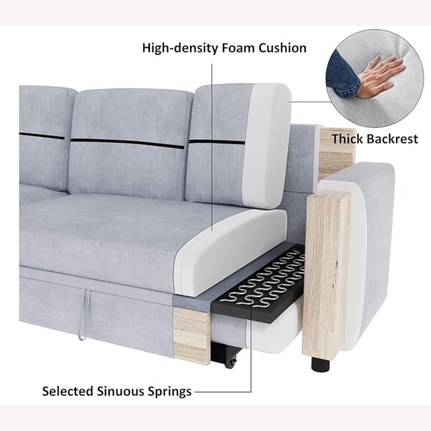 Amazon Light Gray Fabric Sleeper Sofa - image-2