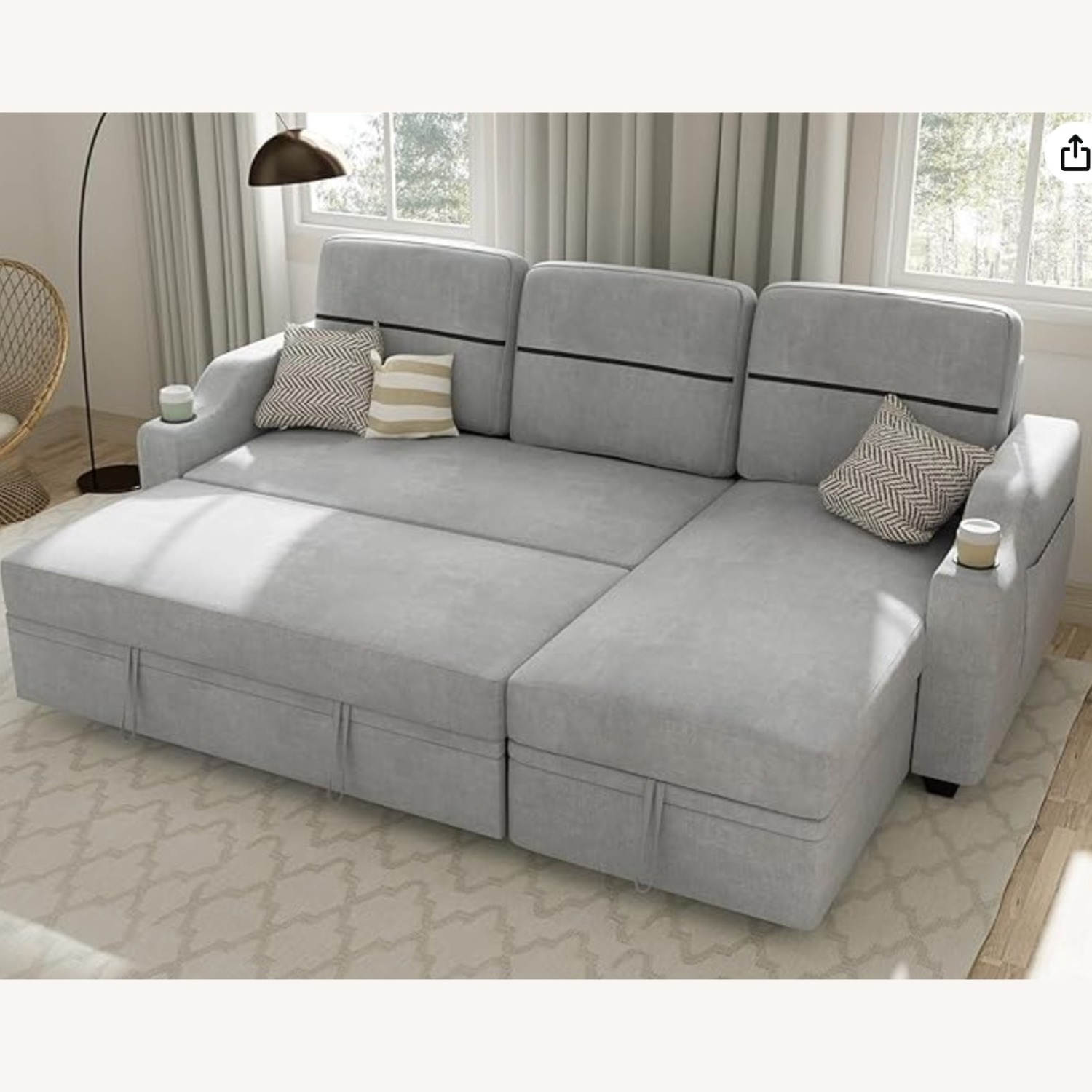 Amazon Light Gray Fabric Sleeper Sofa - image-1
