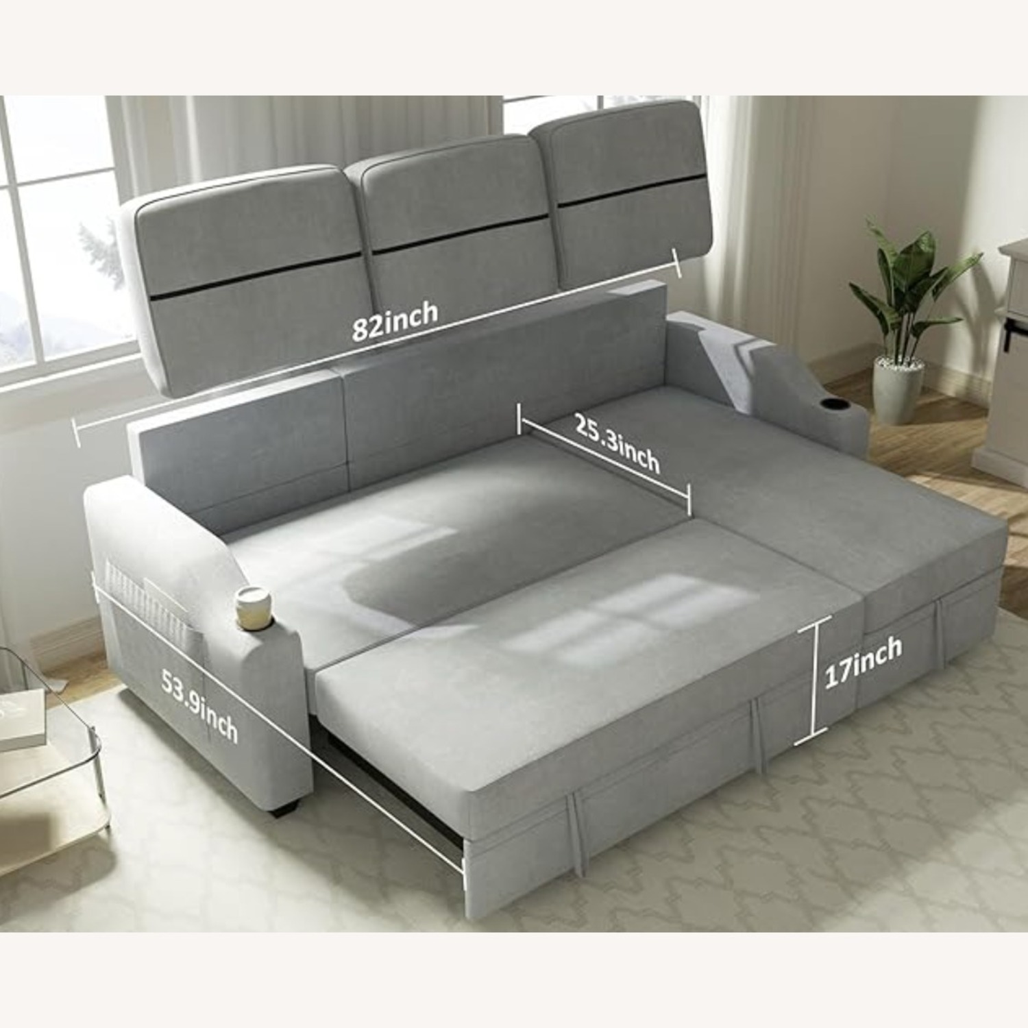 Amazon Light Gray Fabric Sleeper Sofa - image-3