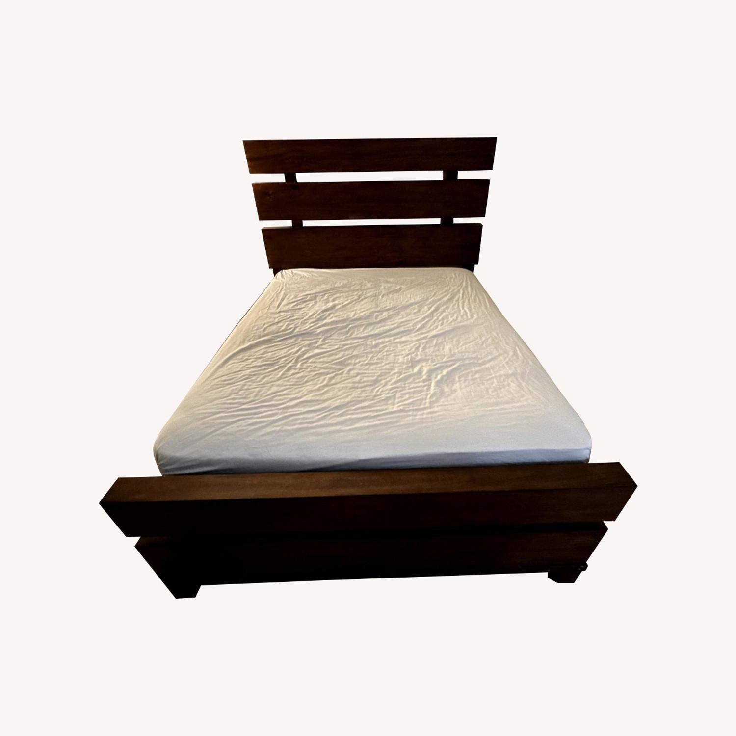 Raymour & Flanigan Dark Brown Wood Queen Bed - image-0