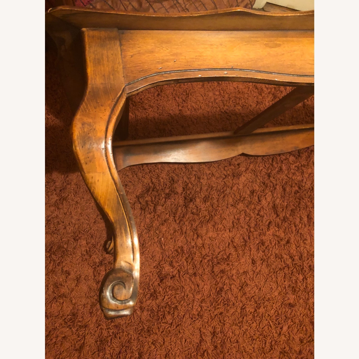 Antique Wood Table with Glass Top - image-3