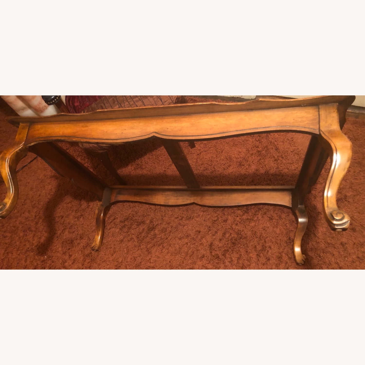 Antique Wood Table with Glass Top - image-2