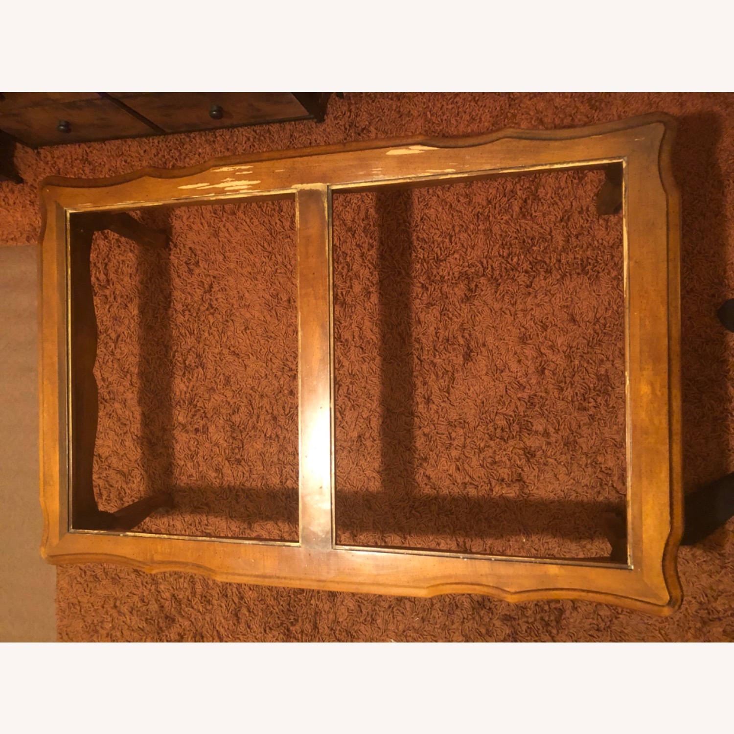 Antique Wood Table with Glass Top - image-1