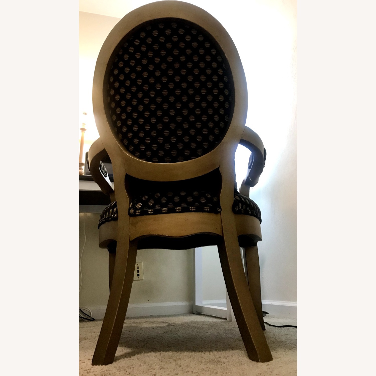 Wood AccentChair Gold Color Frame PolkaDot Fabric - image-2