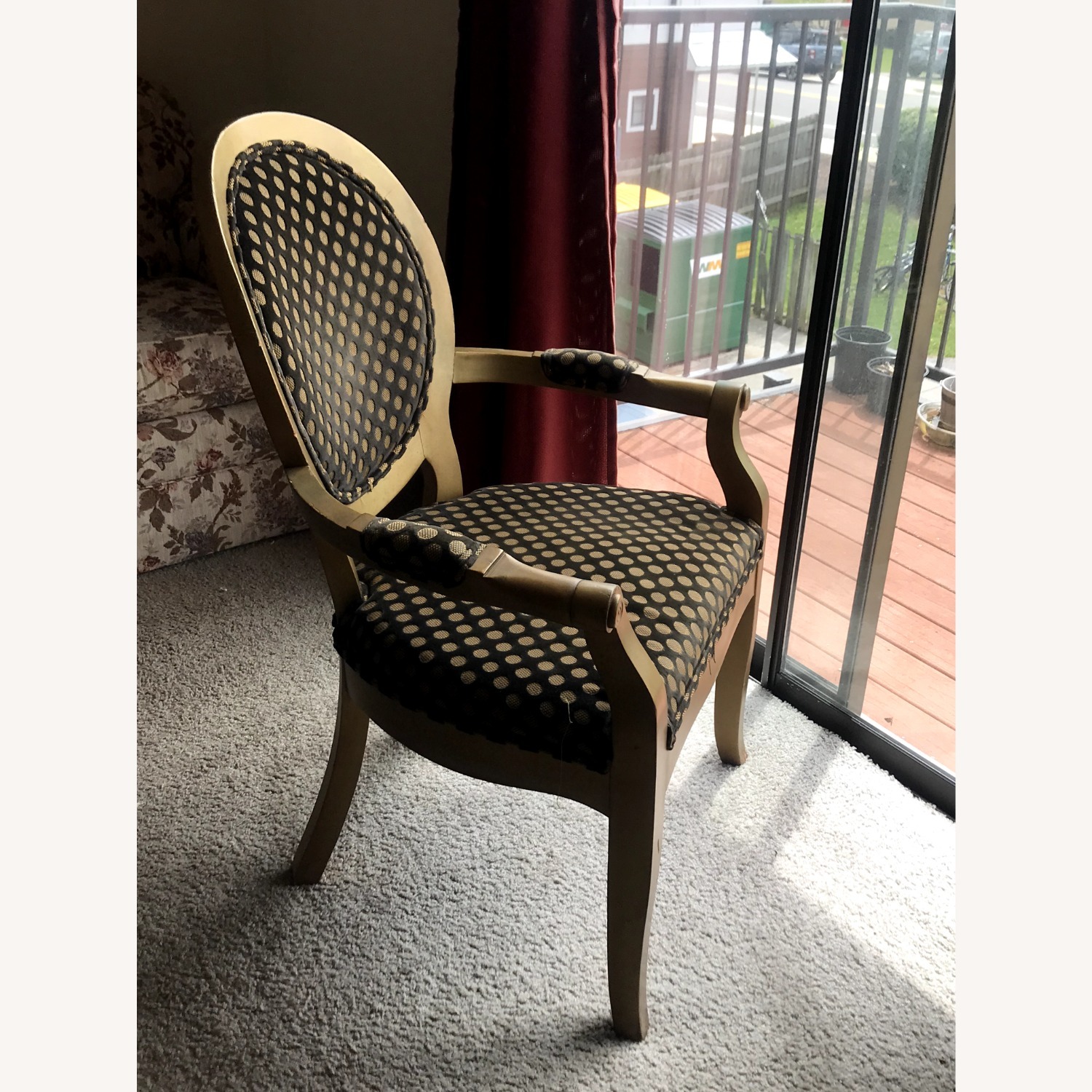 Wood AccentChair Gold Color Frame PolkaDot Fabric - image-3