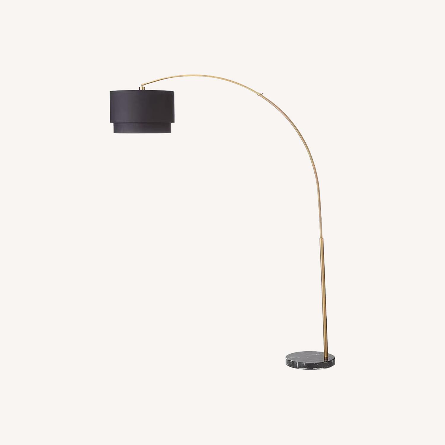 Crate & Barrel Meryl Arc Brass Floor Lamp (Black Shade) - image-0