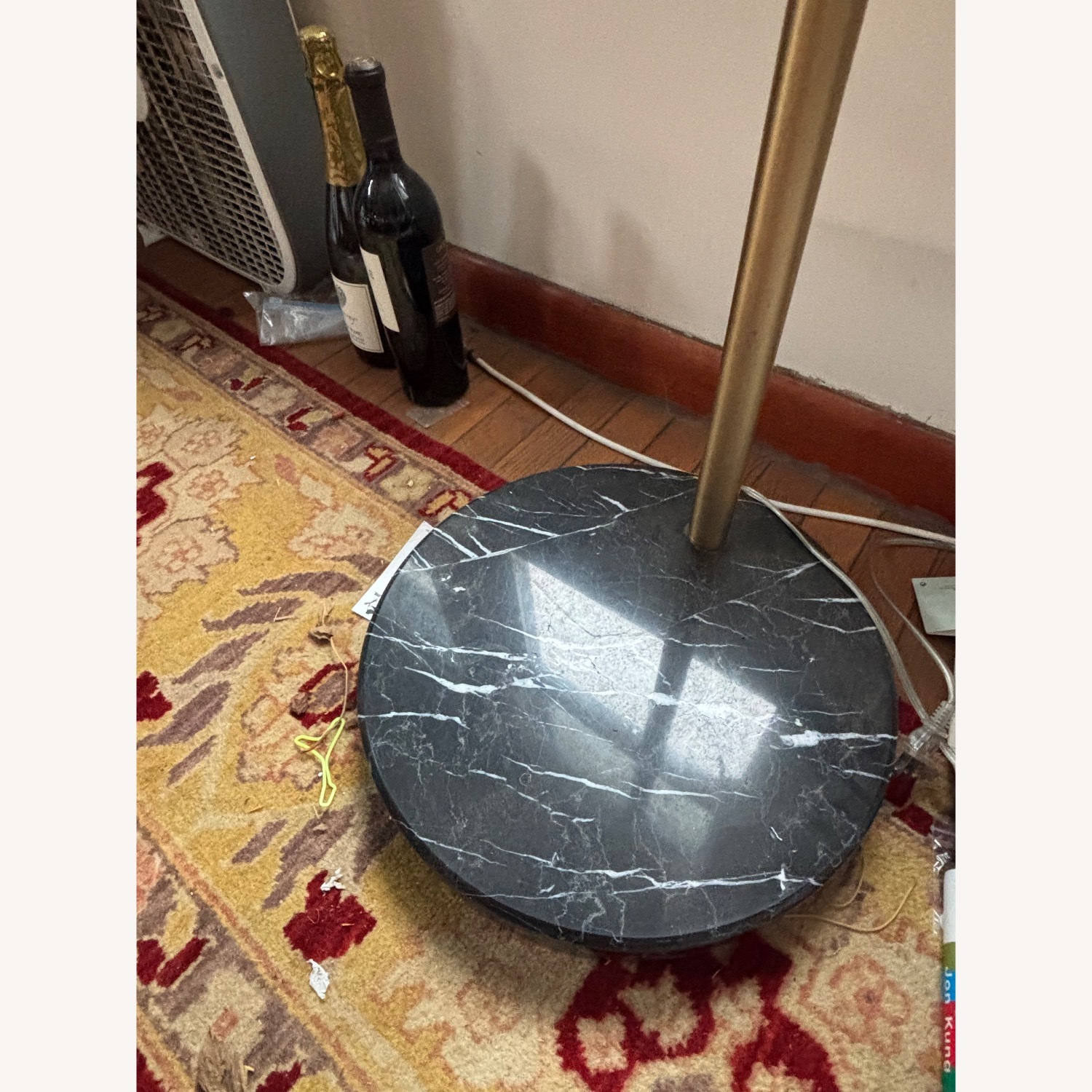 Crate & Barrel Meryl Arc Brass Floor Lamp (Black Shade) - image-3