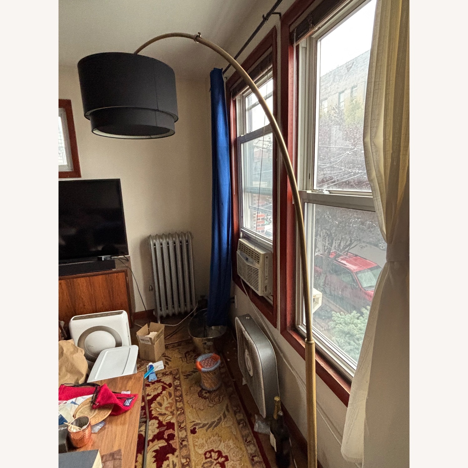 Crate & Barrel Meryl Arc Brass Floor Lamp (Black Shade) - image-5