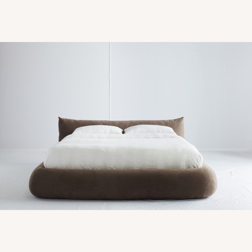 Used Dark Brown Fabric Queen Bed for sale on AptDeco