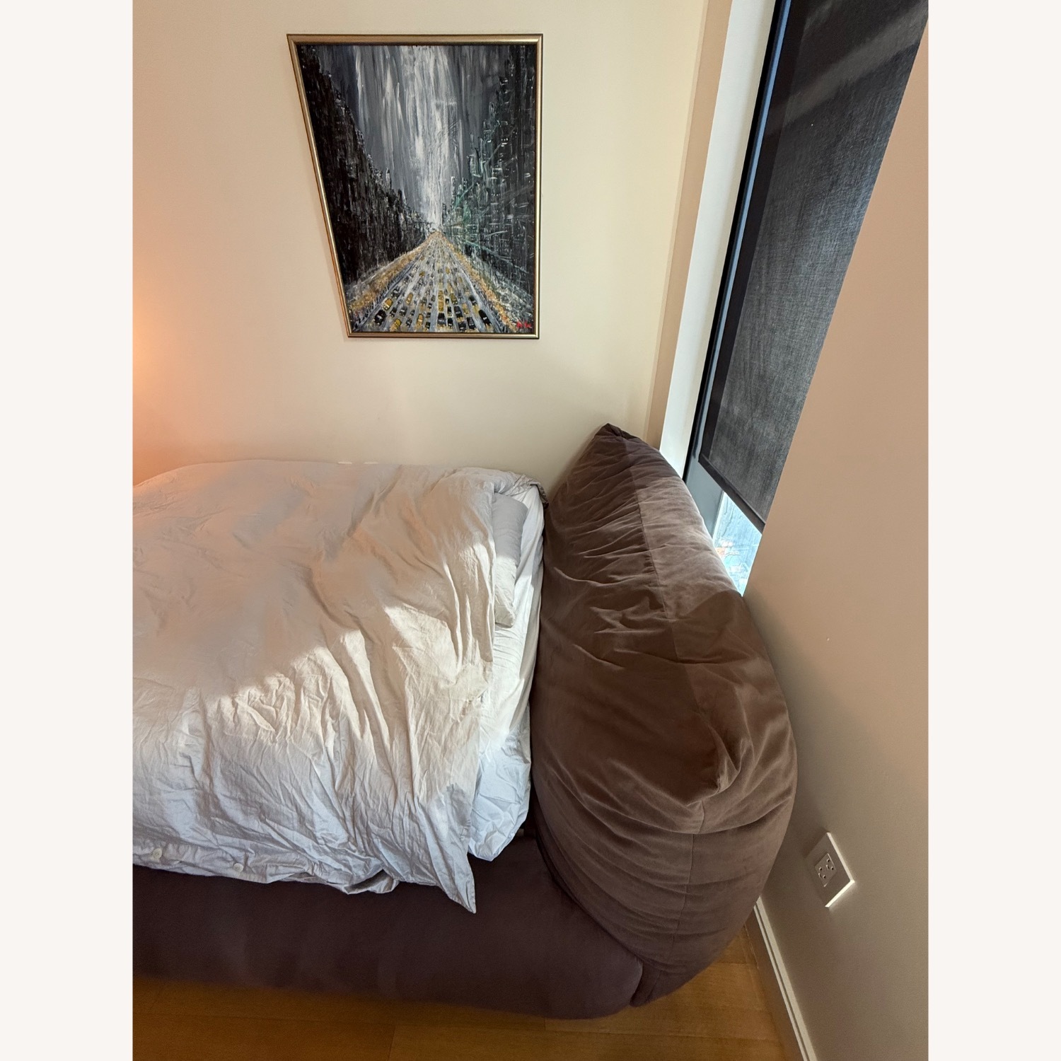 Dark Brown Fabric Queen Bed - image-3