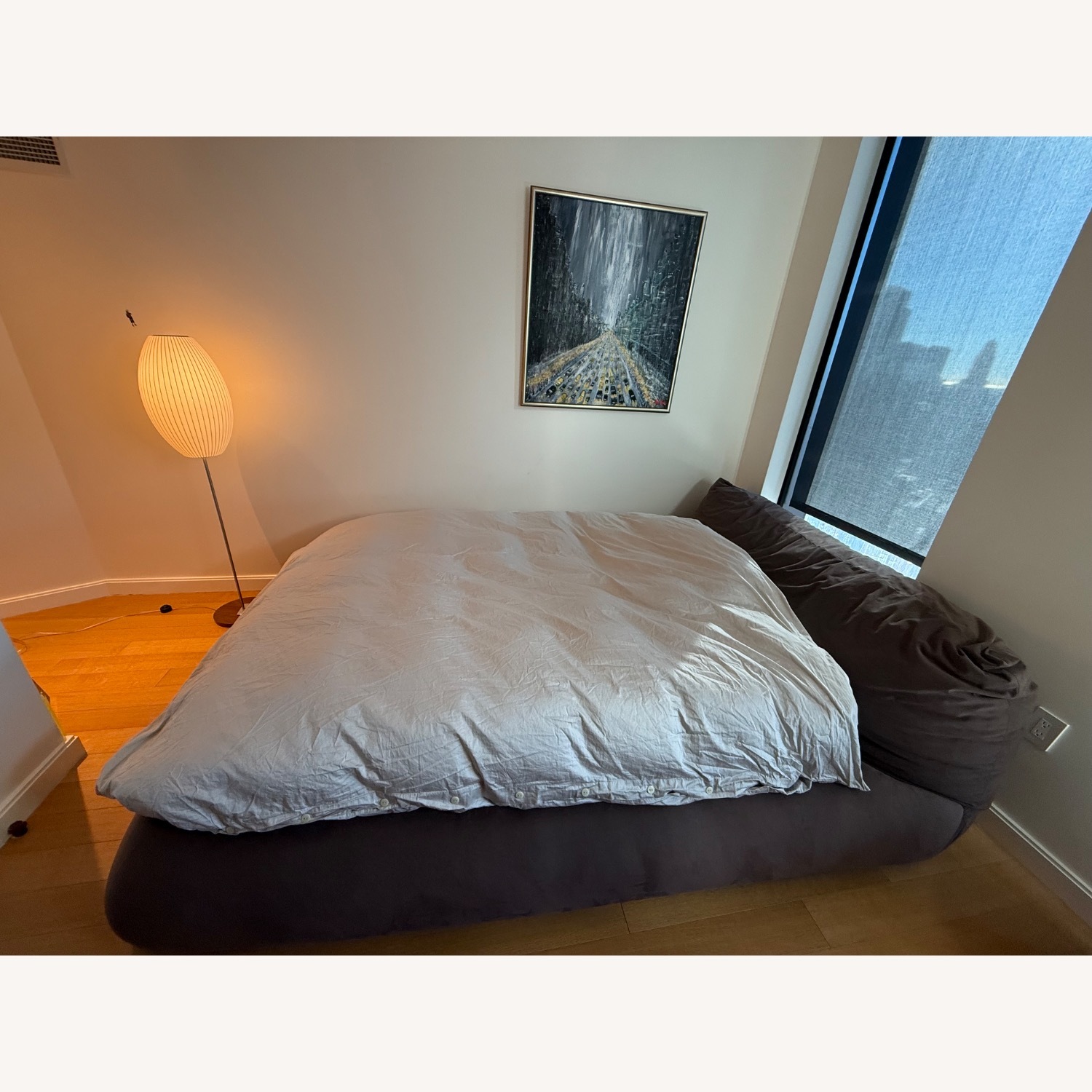 Dark Brown Fabric Queen Bed - image-2