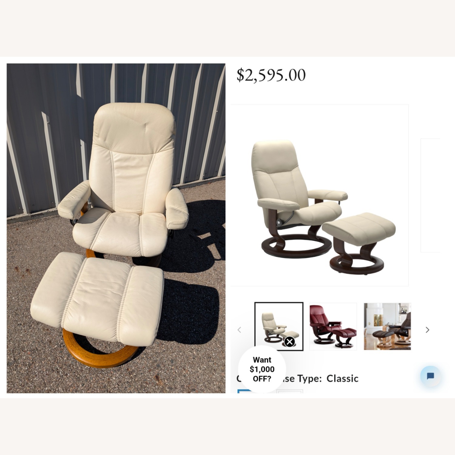 Stressless Consul Large Recliner and Ottoman with Classic Base - image-7