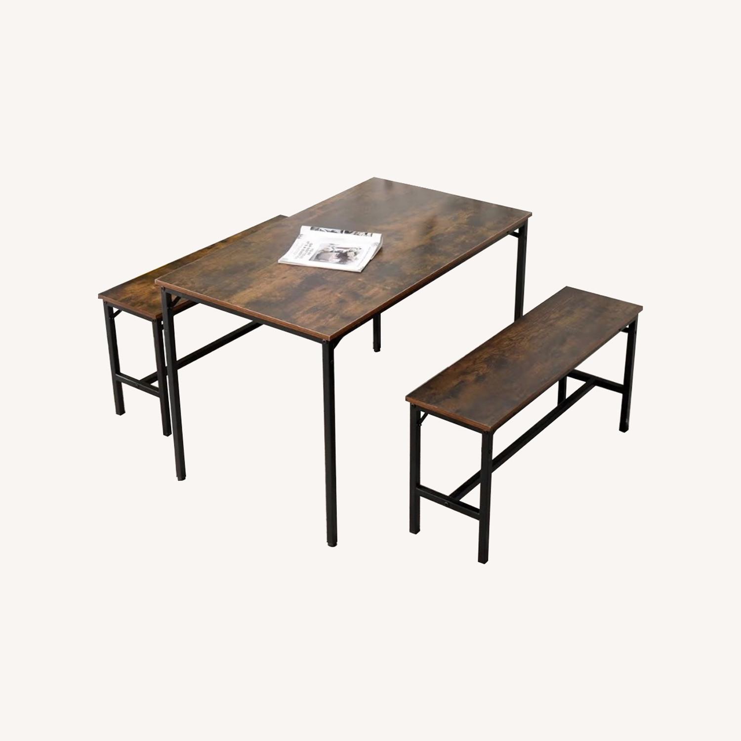 Amazon Wood and Metal Table and Benches Set - image-0