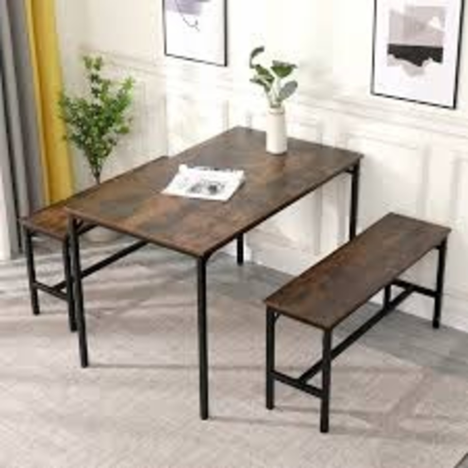 Amazon Wood and Metal Table and Benches Set - image-4